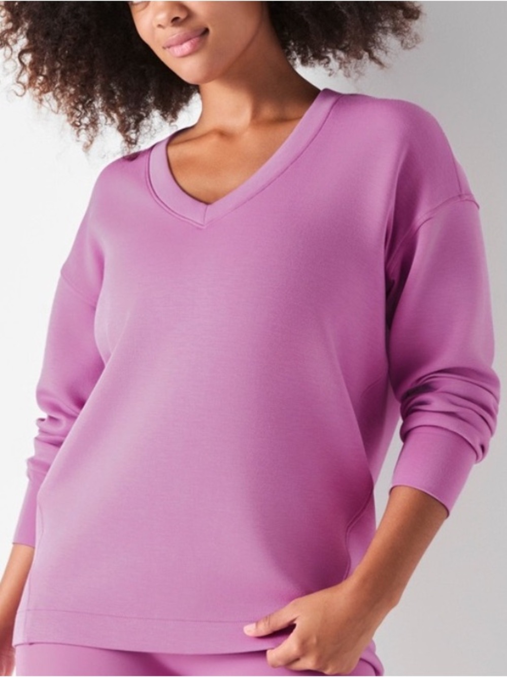 SPANX AirEssentials Brushed V-Neck Tunic Sweatshirt Lotus Pink Lilac
